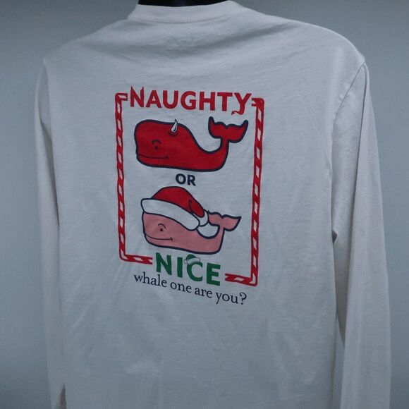 Vineyard Vines Naughty or Nice White Long Sleeve Shirt - Men's Size Medium - Picture 7 of 7